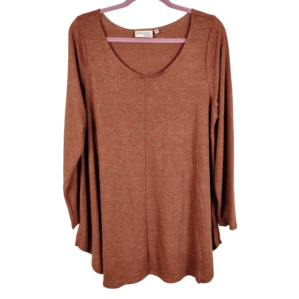 Attitudes by Renee Womens 1X Tunic Top Brown Rayon Blend Earthy Minimalist